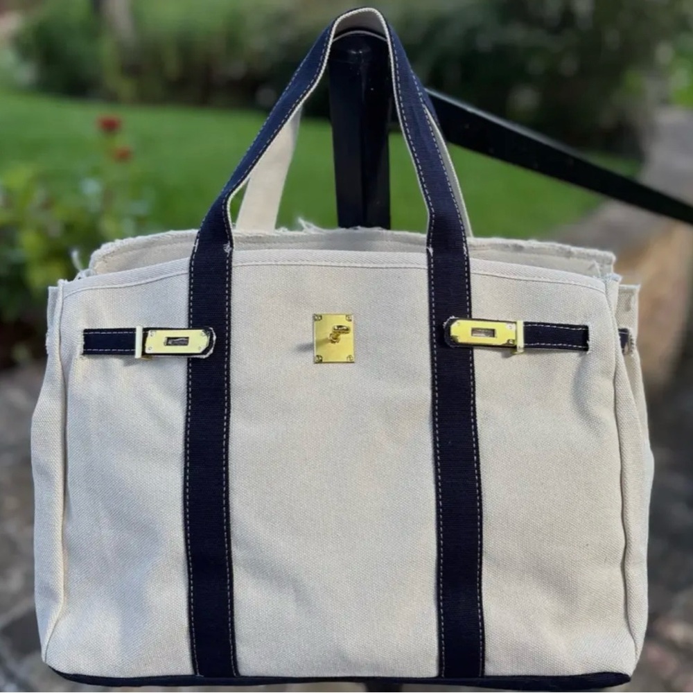 Boatkin Stylish Canvas Tote Bag with Navy Accents